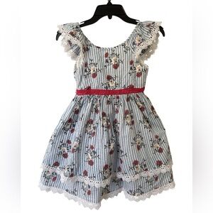 Pippa & Julie Blue Striped Floral Dress with Red Accent